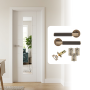 Fully Finished White Laminate Glazed 1L Ladder Internal Door with Handle Pack