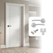 Fully Finished White Laminate Ladder 5P FD30 Fire Rated Internal Door with Handle Pack