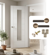 Fully Finished Laminate Linear Glazed 7 Panel White Internal Door with Handle Pack