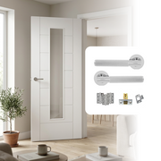 Fully Finished Laminate Linear Glazed 7 Panel White Internal Door with Handle Pack