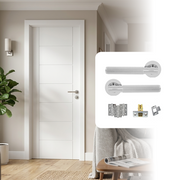 Fully Finished Laminate Linear 7 Panel White Internal Door with Handle Pack