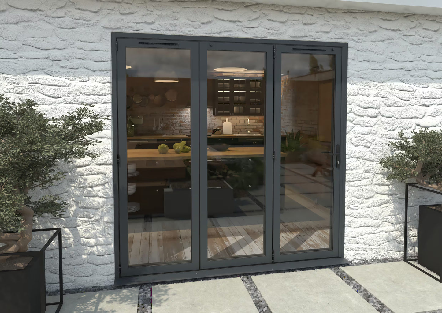 2100mm Grey Aluminium External Bi-Folding Patio Door - 3 Door Left