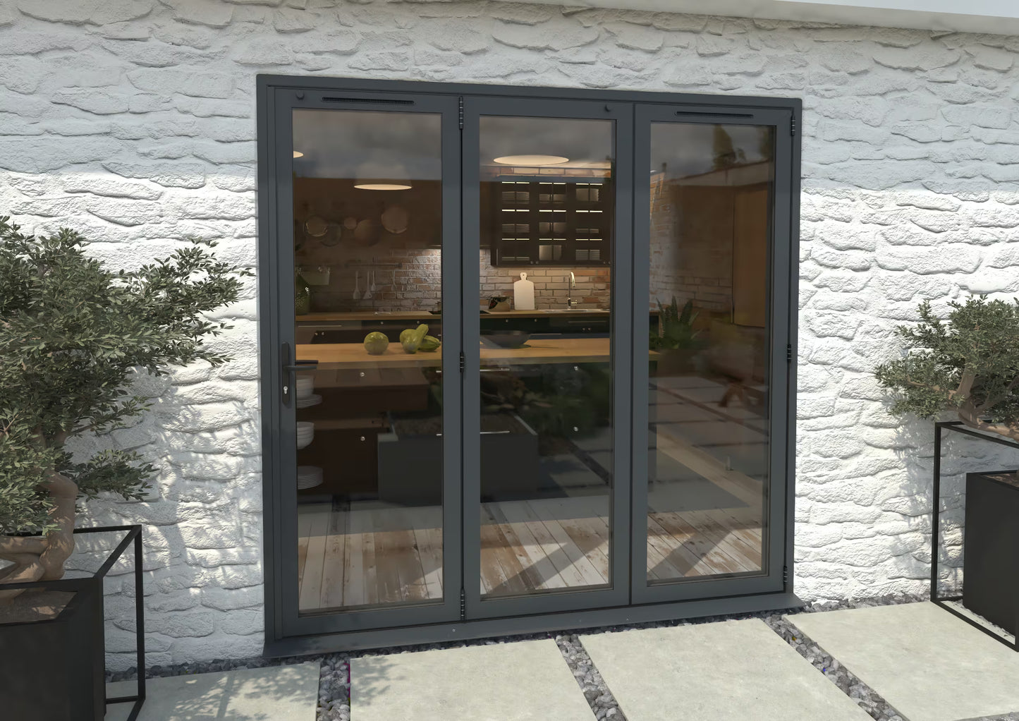 2100mm Grey Aluminium External Bi-Folding Patio Door - 3 Door Right