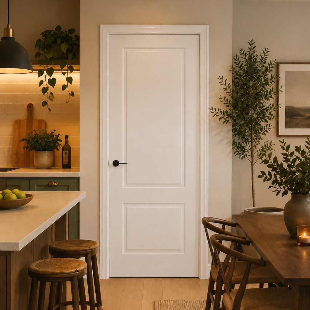 Fully Finished White Laminate 2 Panel Internal FD30 Fire Rated Door