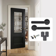 Fully Finished Black Laminate 1L Clear Glazed Lyon Internal Door with Handle Pack