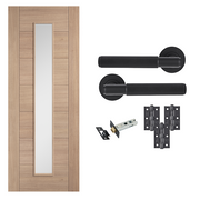 Unfinished Oak Carini 1L Glazed 7 Panel Internal Door with Handle Pack