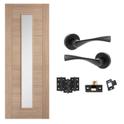Unfinished Oak Carini 1L Glazed 7 Panel Internal Door with Handle Pack