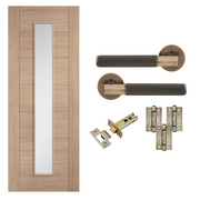 Unfinished Oak Carini 1L Glazed 7 Panel Internal Door with Handle Pack