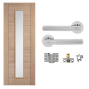 Unfinished Oak Carini 1L Glazed 7 Panel Internal Door with Handle Pack