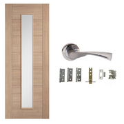 Unfinished Oak Carini 1L Glazed 7 Panel Internal Door with Handle Pack