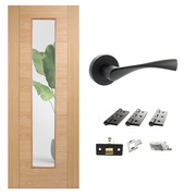 Unfinished Horizontal Glazed Ladder 5P Internal Door & Handle Pack Bundle