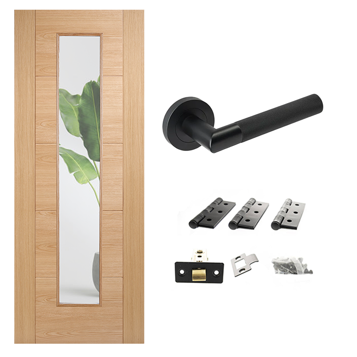 Unfinished Horizontal Glazed Ladder 5P Internal Door & Handle Pack Bundle
