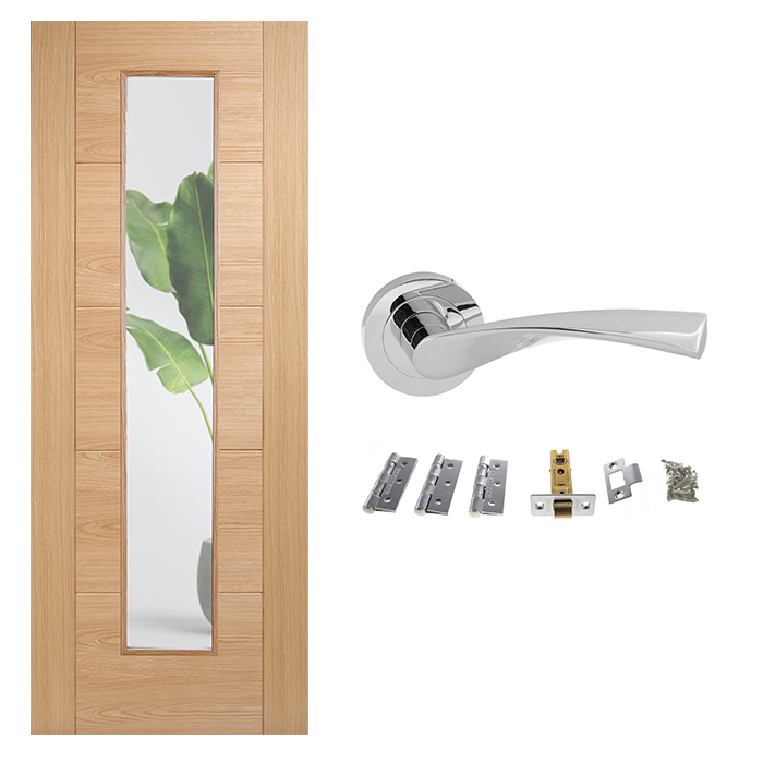 Unfinished Horizontal Glazed Ladder 5P Internal Door & Handle Pack Bundle