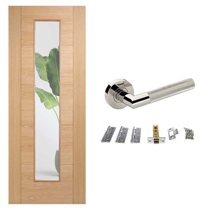 Unfinished Horizontal Glazed Ladder 5P Internal Door & Handle Pack Bundle