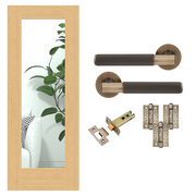 Unfinished Oak Pattern 10 Glazed FD30 Fire Rated Internal Door with Handle Pack
