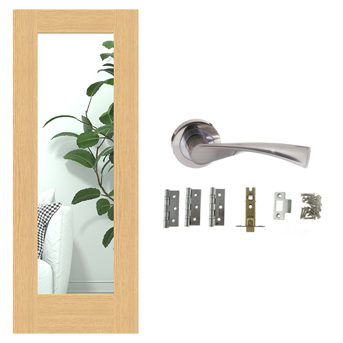 Unfinished Oak Pattern 10 Glazed FD30 Fire Rated Internal Door with Handle Pack