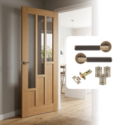 Fully Finished Oak Coventry Glazed 3L Internal Door with Handle Pack