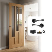 Fully Finished Oak Coventry Glazed 3L Internal Door with Handle Pack