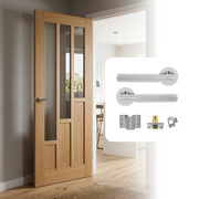 Fully Finished Oak Coventry Glazed 3L Internal Door with Handle Pack