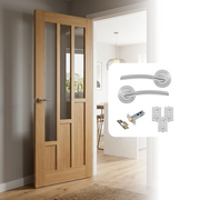 Fully Finished Oak Coventry Glazed 3L Internal Door with Handle Pack
