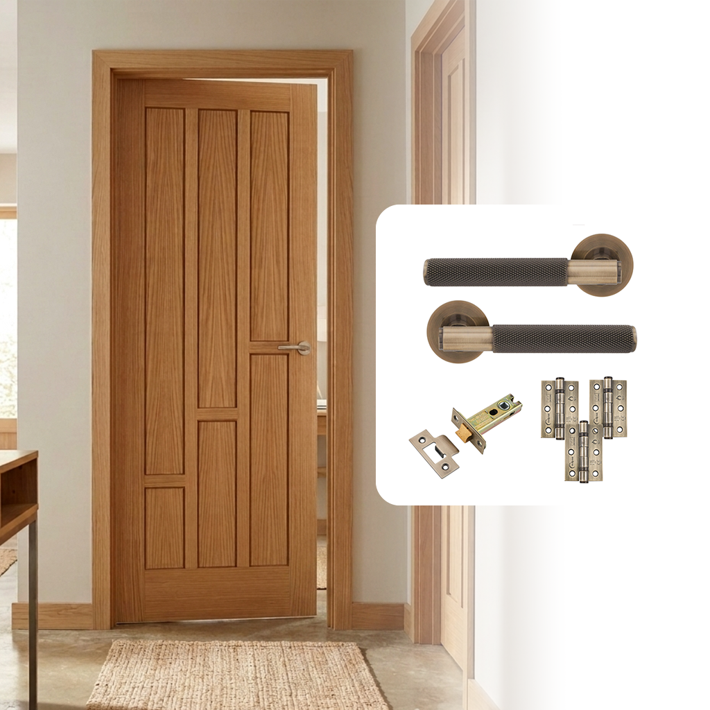 Fully Finished Oak Coventry Internal Door with Handle Pack