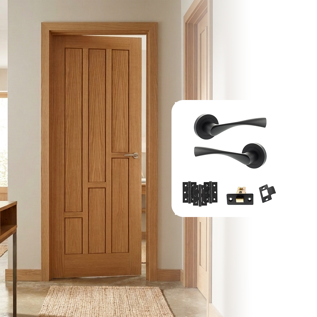 Fully Finished Oak Coventry Internal Door with Handle Pack