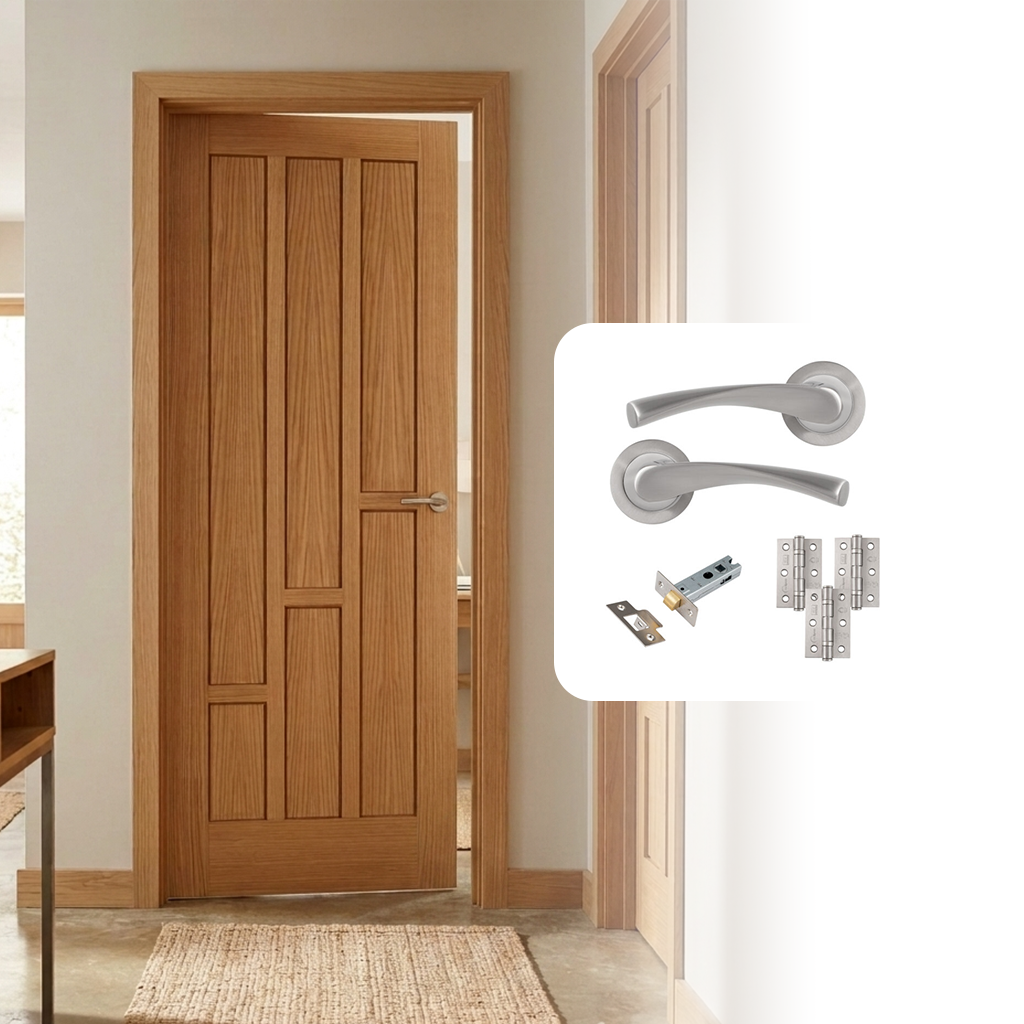 Fully Finished Oak Coventry Internal Door with Handle Pack