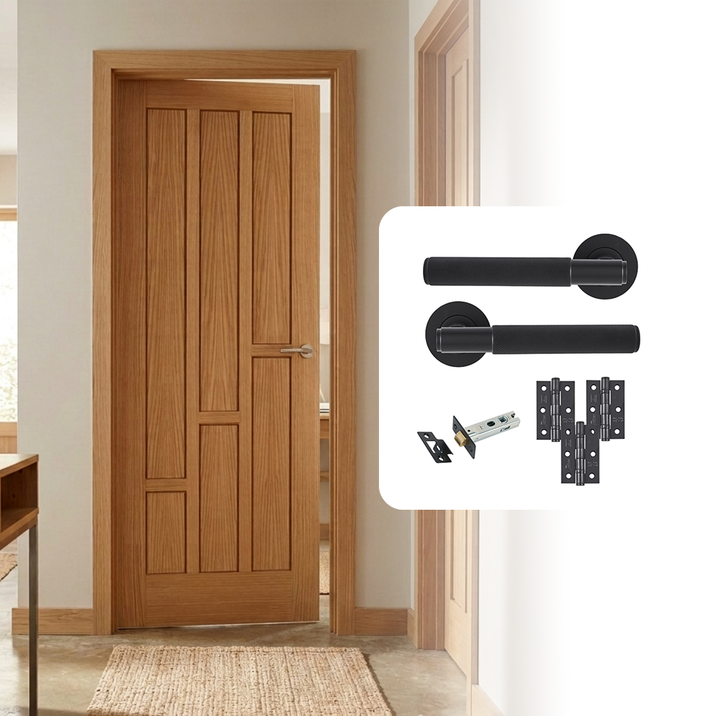 Fully Finished Oak Coventry Internal Door with Handle Pack