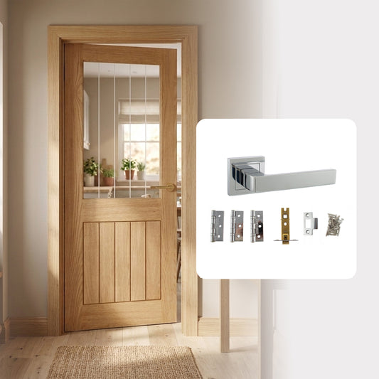 Pre-Finished Tuscany Half Light Clear Glazed Internal Door with Handle Pack