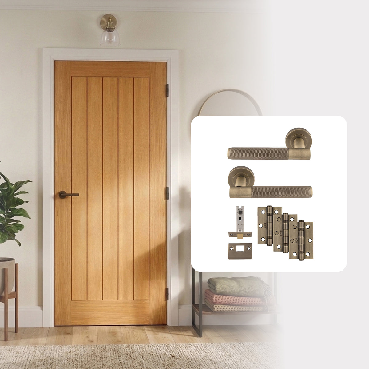 Pre-Finished Oak Tuscany Cottage Internal Door with Handle Pack