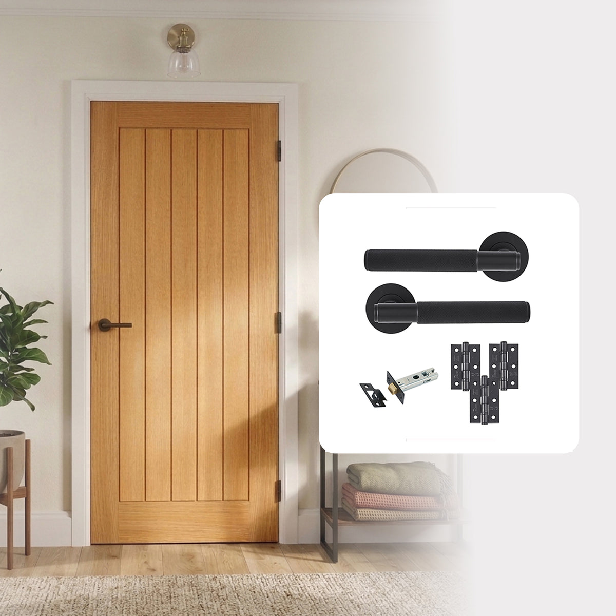 Pre-Finished Oak Tuscany Cottage Internal Door with Handle Pack