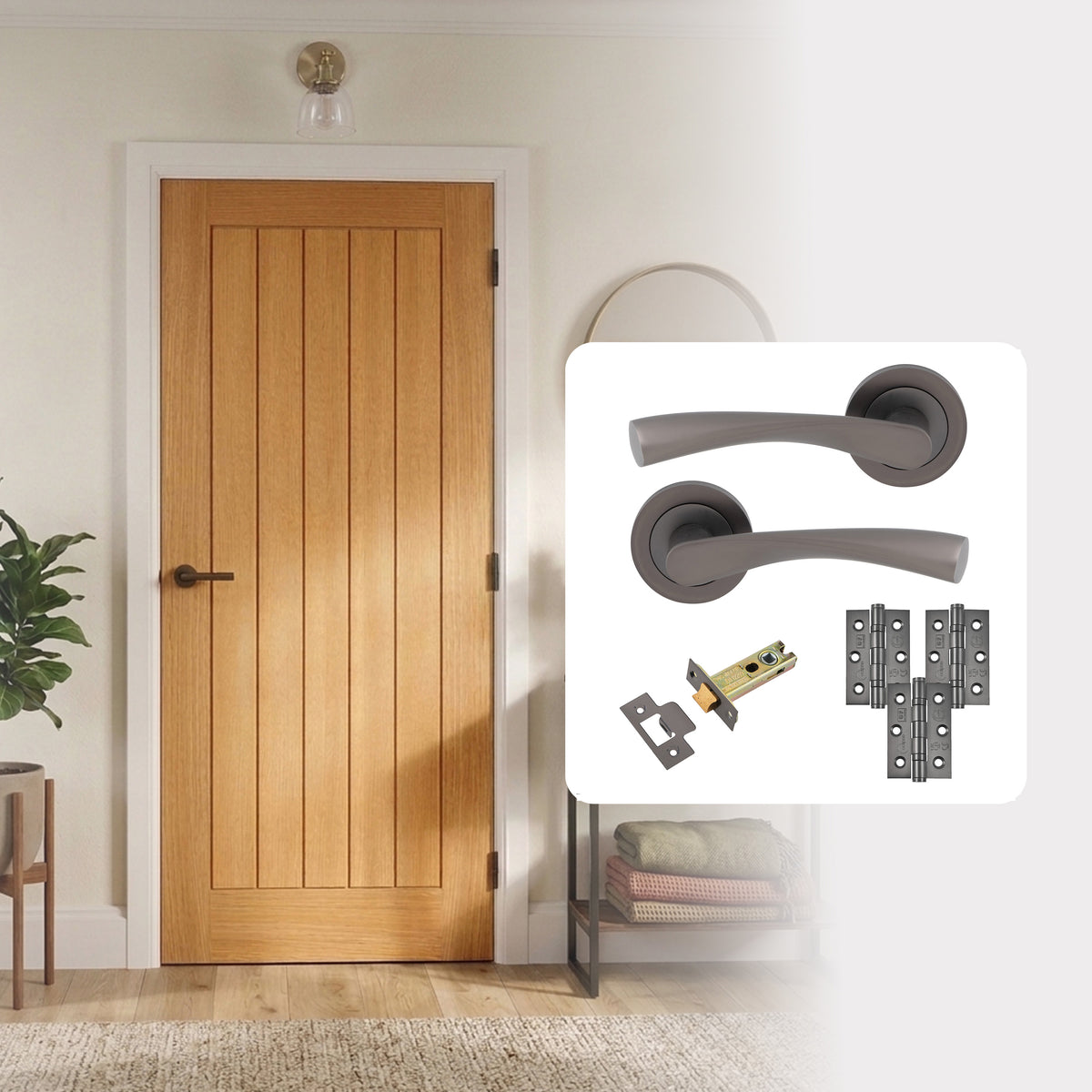 Pre-Finished Oak Tuscany Cottage Internal Door with Handle Pack
