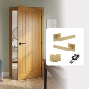 Pre-Finished Oak Tuscany Cottage Style FD30 Fire Rated Internal Door with Handle Pack