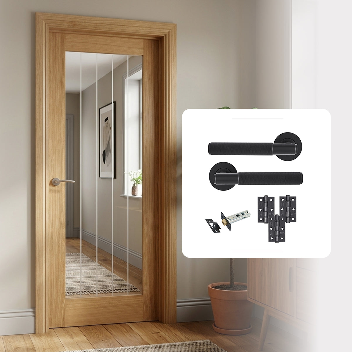Pre-Finished Cottage Pattern 10 Glazed FD30 Fire Rated Internal Door with Handle Pack