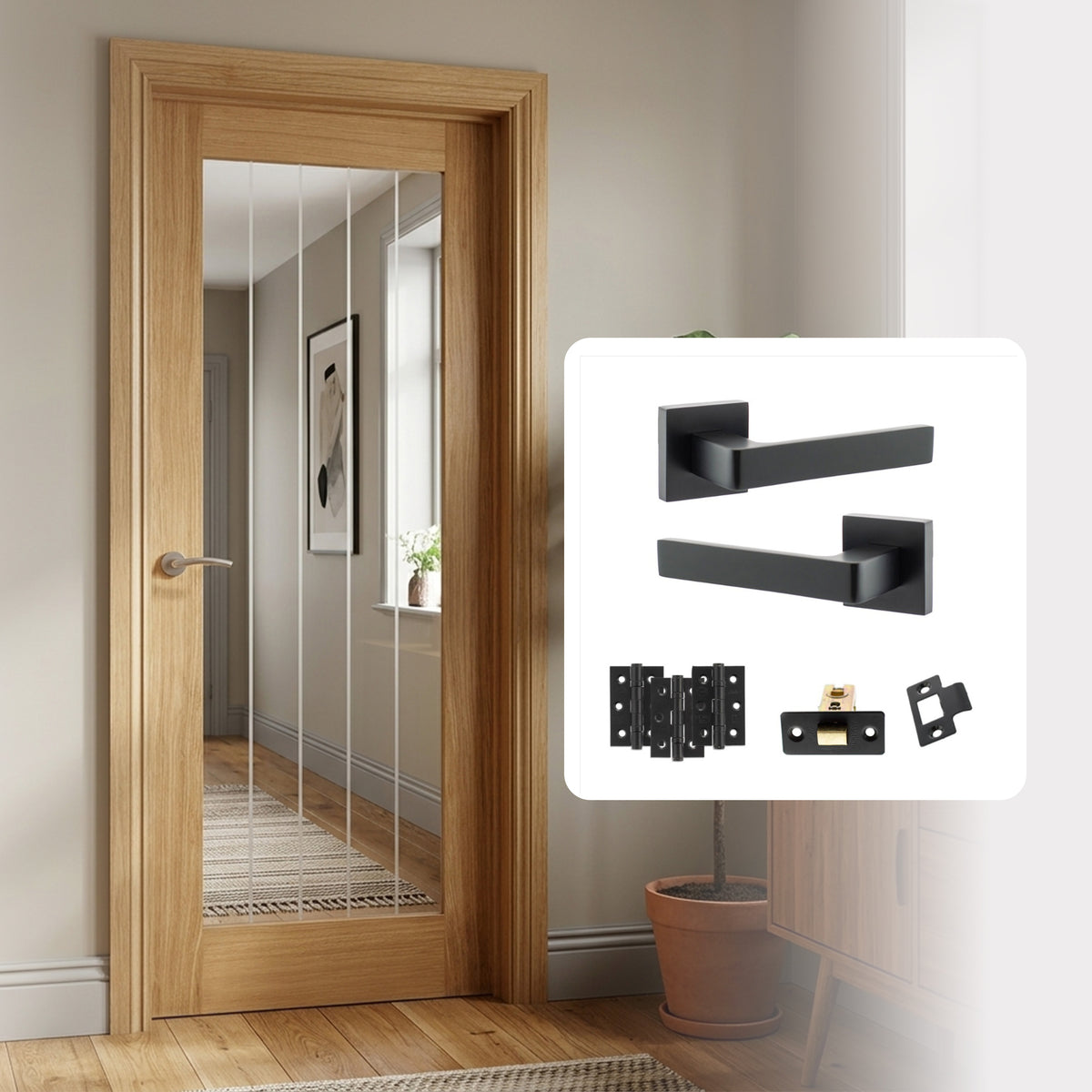 Pre-Finished Cottage Pattern 10 Glazed FD30 Fire Rated Internal Door with Handle Pack