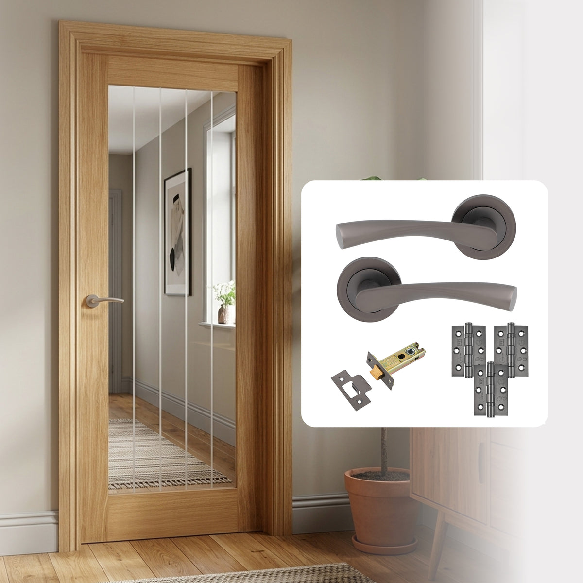 Pre-Finished Cottage Pattern 10 Glazed FD30 Fire Rated Internal Door with Handle Pack