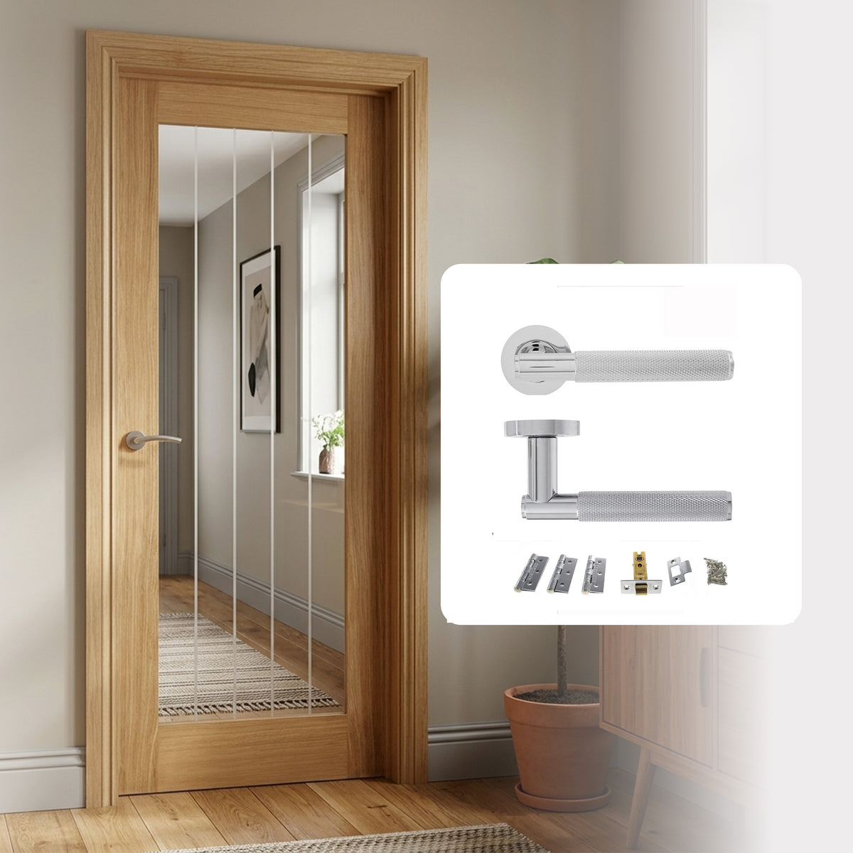 Pre-Finished Cottage Pattern 10 Glazed FD30 Fire Rated Internal Door with Handle Pack