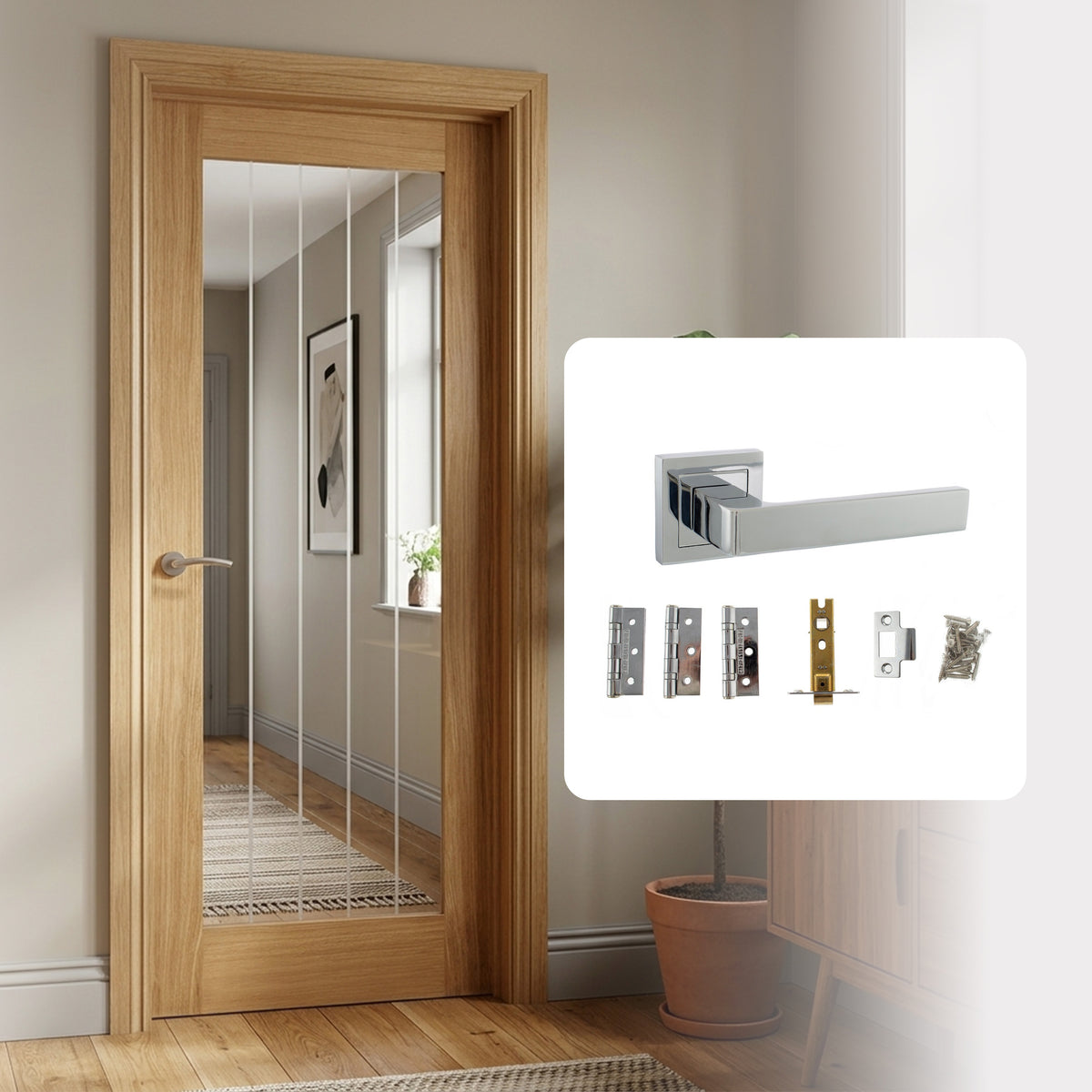 Pre-Finished Cottage Pattern 10 Glazed FD30 Fire Rated Internal Door with Handle Pack