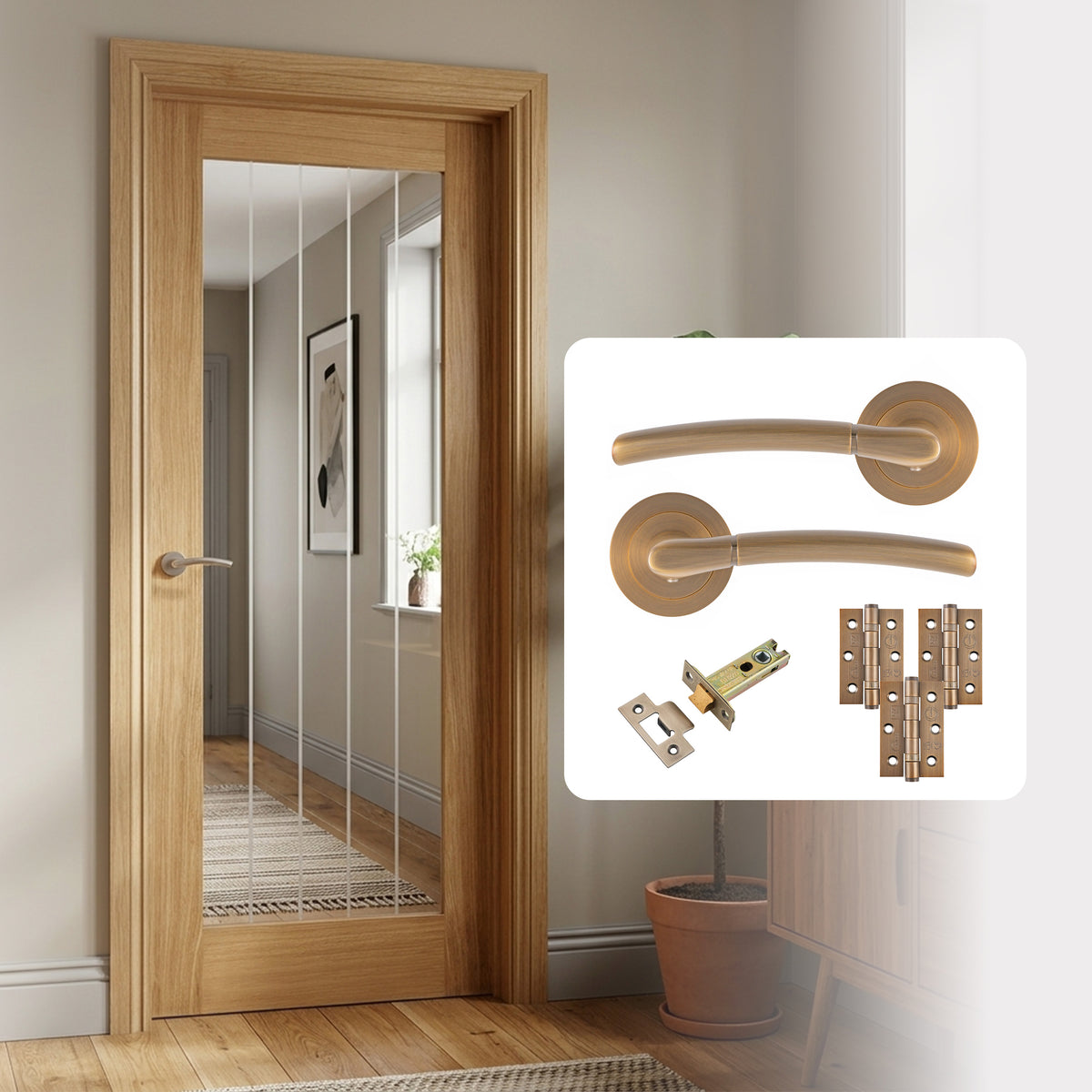 Pre-Finished Cottage Pattern 10 Glazed FD30 Fire Rated Internal Door with Handle Pack