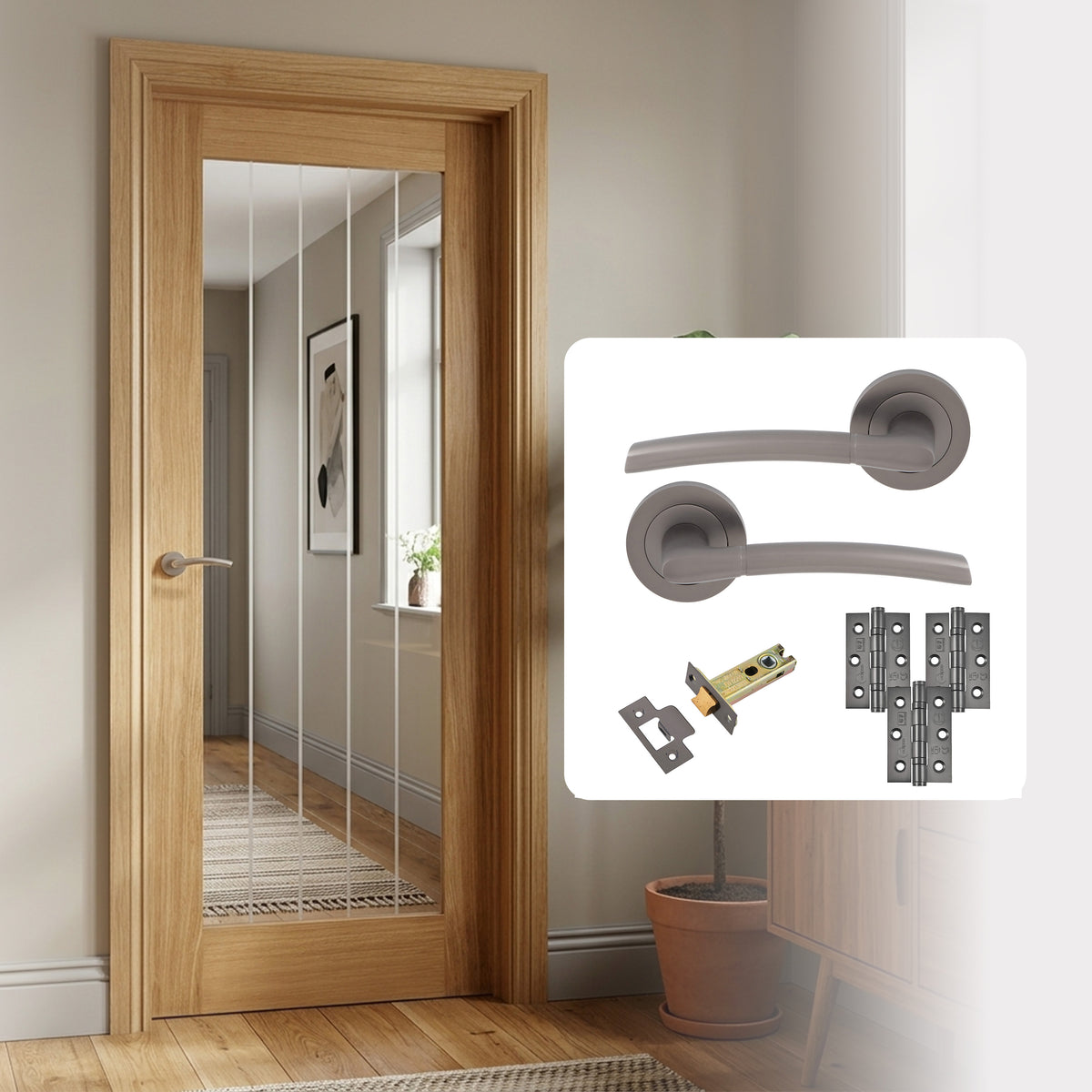 Pre-Finished Cottage Pattern 10 Glazed FD30 Fire Rated Internal Door with Handle Pack