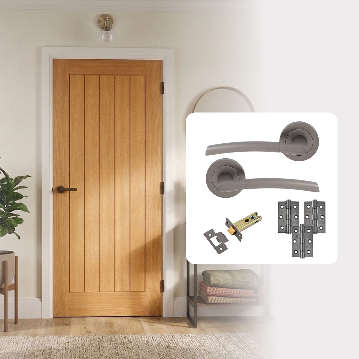 Pre-Finished Oak Tuscany Cottage Internal Door with Handle Pack