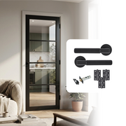 Fully Finished Black Laminate Rome 4L Clear Glazed Internal Door with Handle Pack