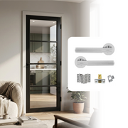 Fully Finished Black Laminate Rome 4L Clear Glazed Internal Door with Handle Pack