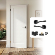 White Primed Smooth Moulded 1 Panel Hollow Core Internal Door with Handle Pack