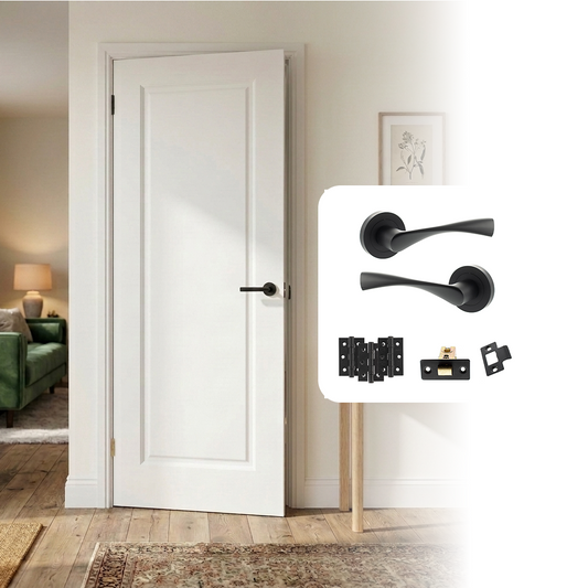 White Primed Smooth Moulded 1 Panel Hollow Core Internal Door with Handle Pack