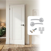 White Primed Smooth Moulded 1 Panel Hollow Core Internal Door with Handle Pack