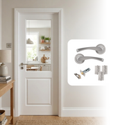 White Primed Smooth 2 Panel Clear Glazed Hollow Core Internal Door with Handle Pack