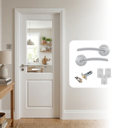 White Primed Smooth 2 Panel Clear Glazed Hollow Core Internal Door with Handle Pack