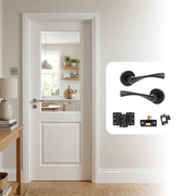 White Primed Smooth 2 Panel Clear Glazed Hollow Core Internal Door with Handle Pack