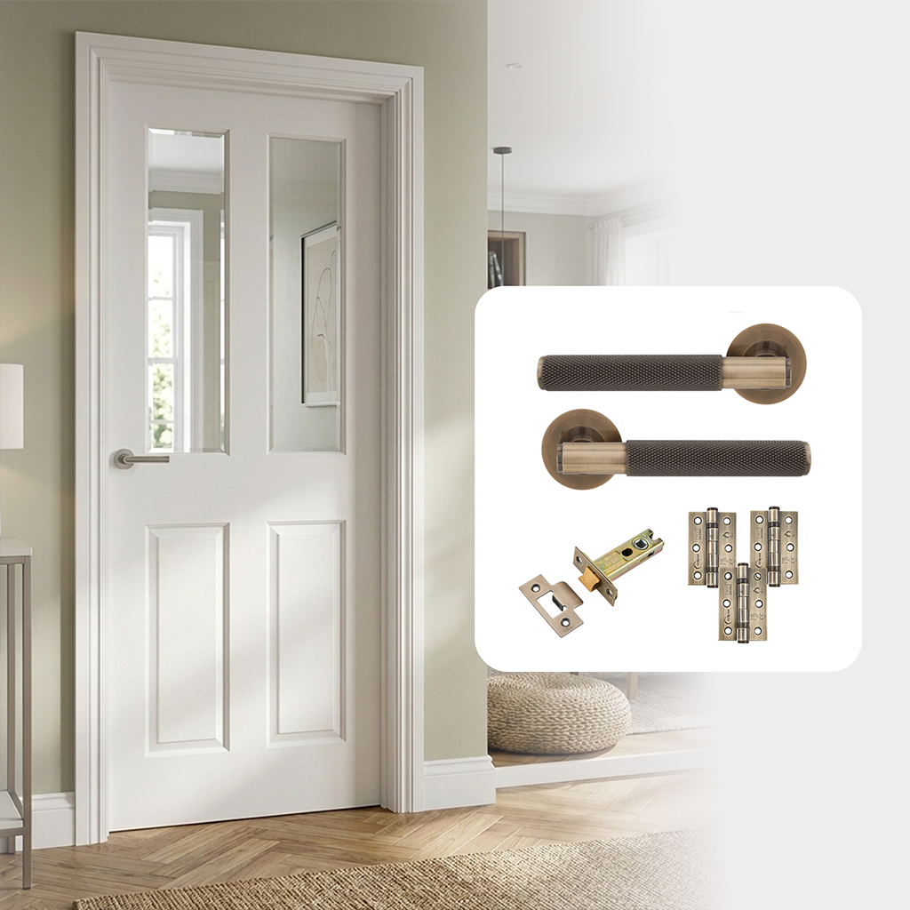 White Primed Moulded Hollow Core Smooth Ashford 2L Clear Glazed Internal Door with Handle Pack